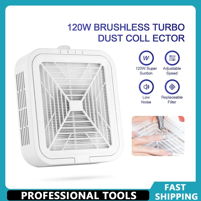 

120W Super Suction Nail Dust Collector Powerful Brushless Nail Dust Extractor Nail Art Manicure Fan Vacuum Cleaner With 2 Filter