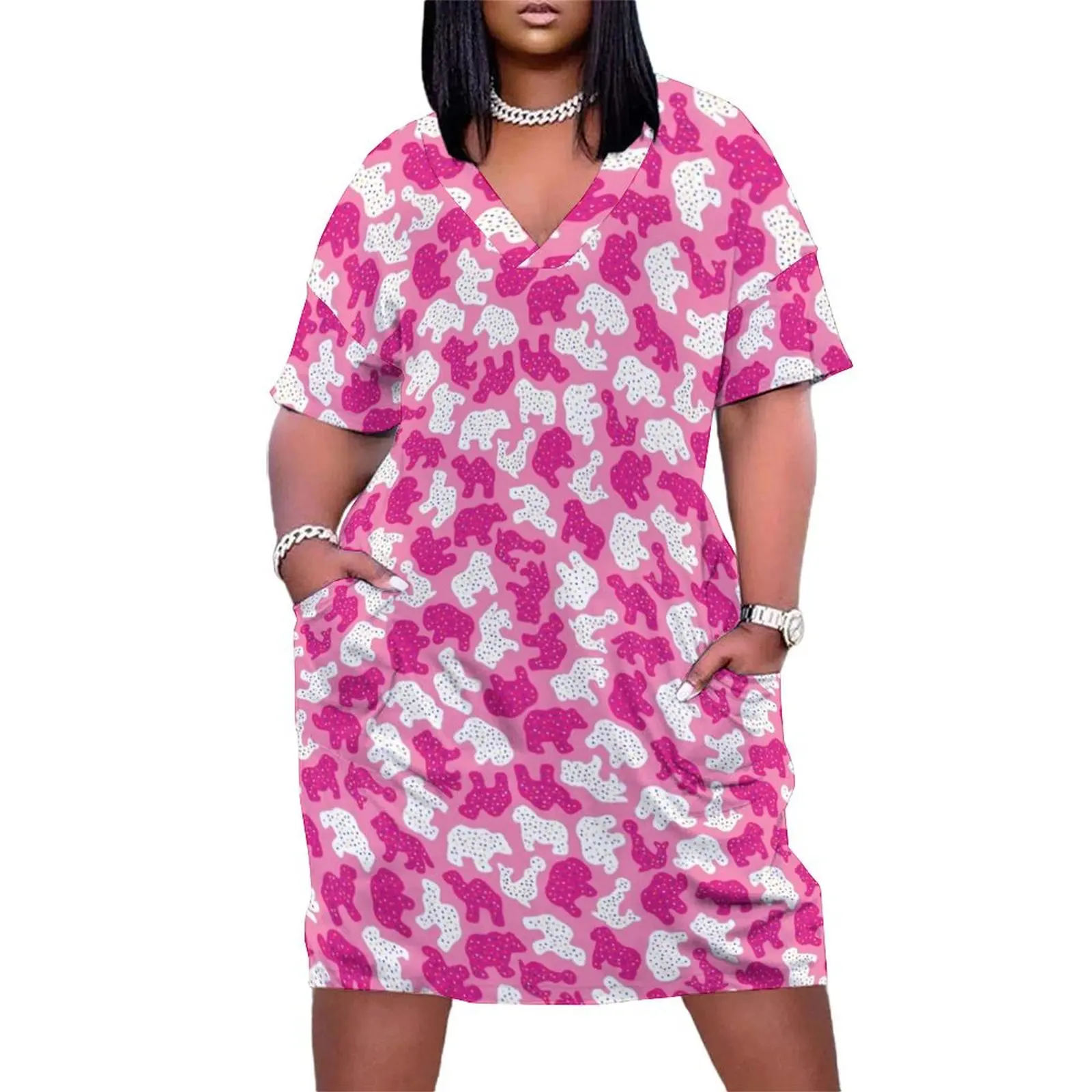 Pink Frosted Animal Cookies Loose Pocket Dress Beachwear elegant and pretty women's dresses