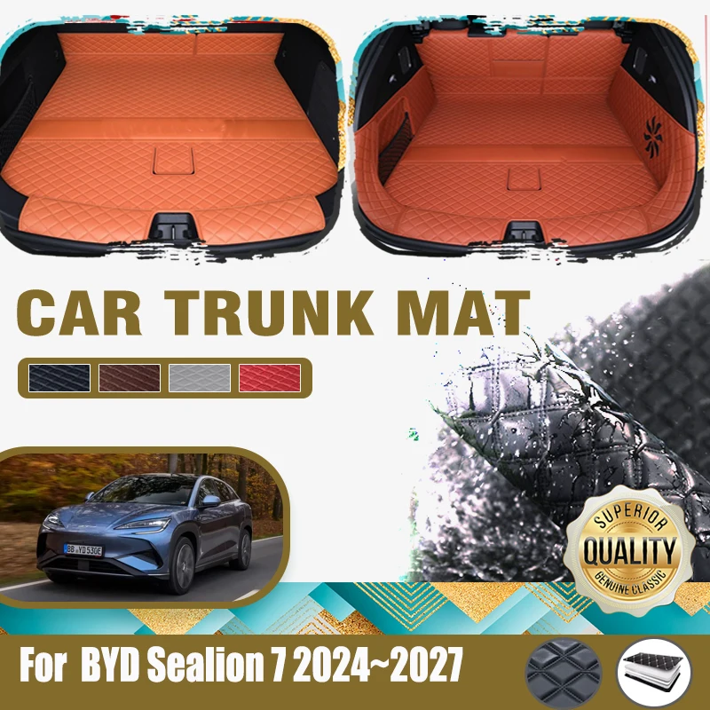 

Кожаные коврики в багажник автомобиля для BYD Sealion 7 07 EV 2024 2025 2026 2027, антигрязный чехол для хранения, коврик для багажника, автоаксессуары