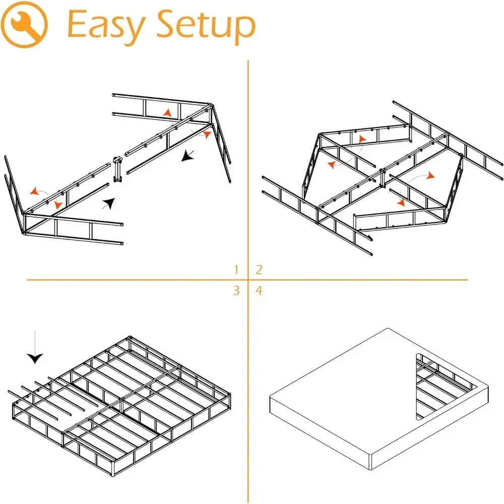 Box Spring for Queen Bed 7 Inch Metal Bed Frame Full Size Noise Free Easy Assembly Mattress Foundation Black Platform Storage