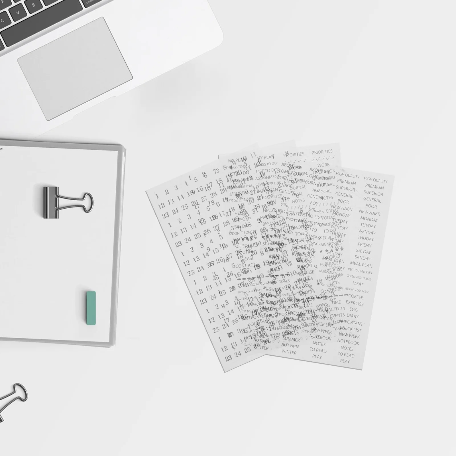 4 hojas de pegatinas para planificador diario, Material de PVC, calidad duradera para diario, álbum de recortes, accesorios DIY, pegatinas para planificador