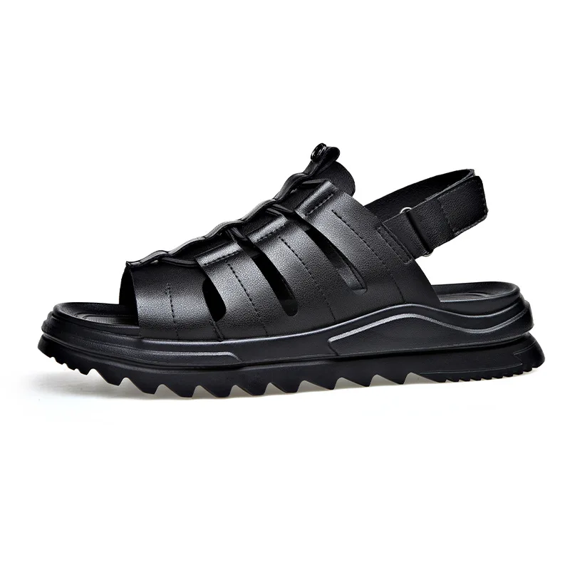 Platform Summer High Quality Thick Sole Sandals Leather Cowhide Beach Toe Wrap Sandals Outdoor Walking Shoes Men Casual Shoes