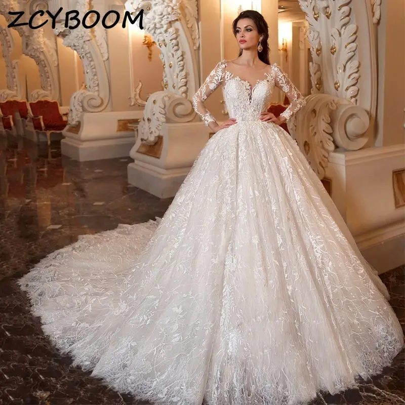 

Luxury Appliques Lace Sweetheart Neck Button Illusion Ball Gown Wedding Dresses For Women 2024 Court Train Vestidos De Noiva