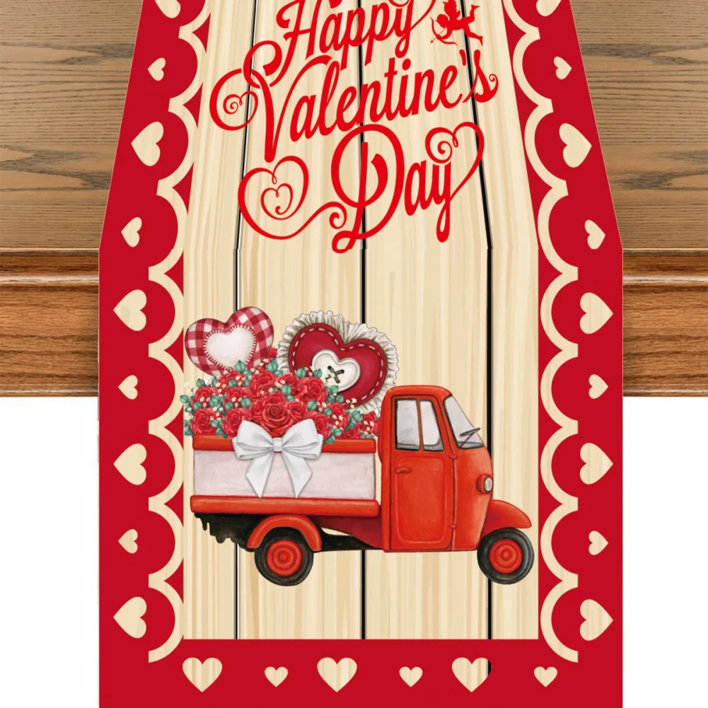 Valentine's Day Love Heart Table Runner Reusable Kitchen Dining Table Runner for Dinners Wedding Anniversaries 35*180CM