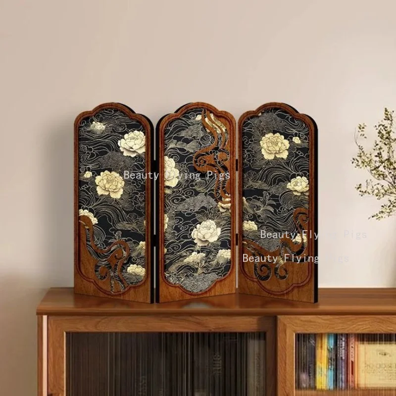 Chinese Folding Screen, Desktop Density Board Partition, Peony Pattern, Desktop Partition, Desktop Decoration, Home Decoration