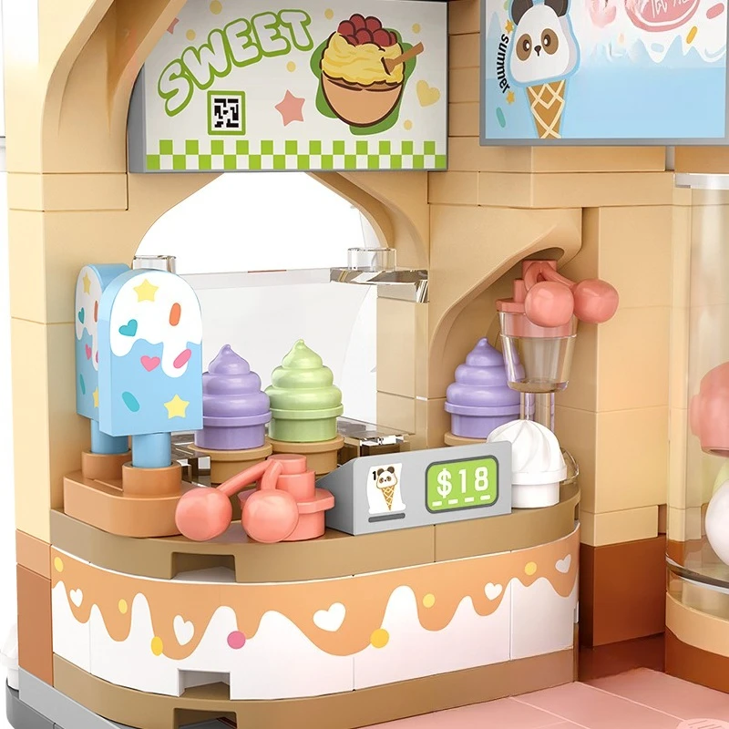 SEMBO الباندا الآيس كريم منزل اللبنات العصرية اللعب تجميعها الذواقة متجر عرض الشارع نموذج Diy بها بنفسك المقصورة سطح المكتب الزينة #3