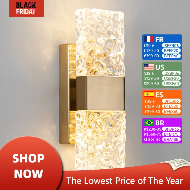 Modern Luxury Bedroom Bedside Led Lights Ripple Glass Rectangle Wall Lamps for Room Decor Kitchen Dining Table Home-appliance