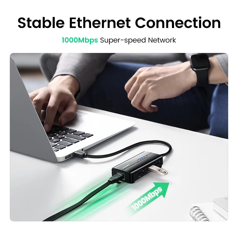 UGREEN-adaptador Ethernet para ordenador portátil Xiaomi Mi Box S/3, concentrador USB RJ45 de 1000Mbps, Windows, tarjeta de red Lan