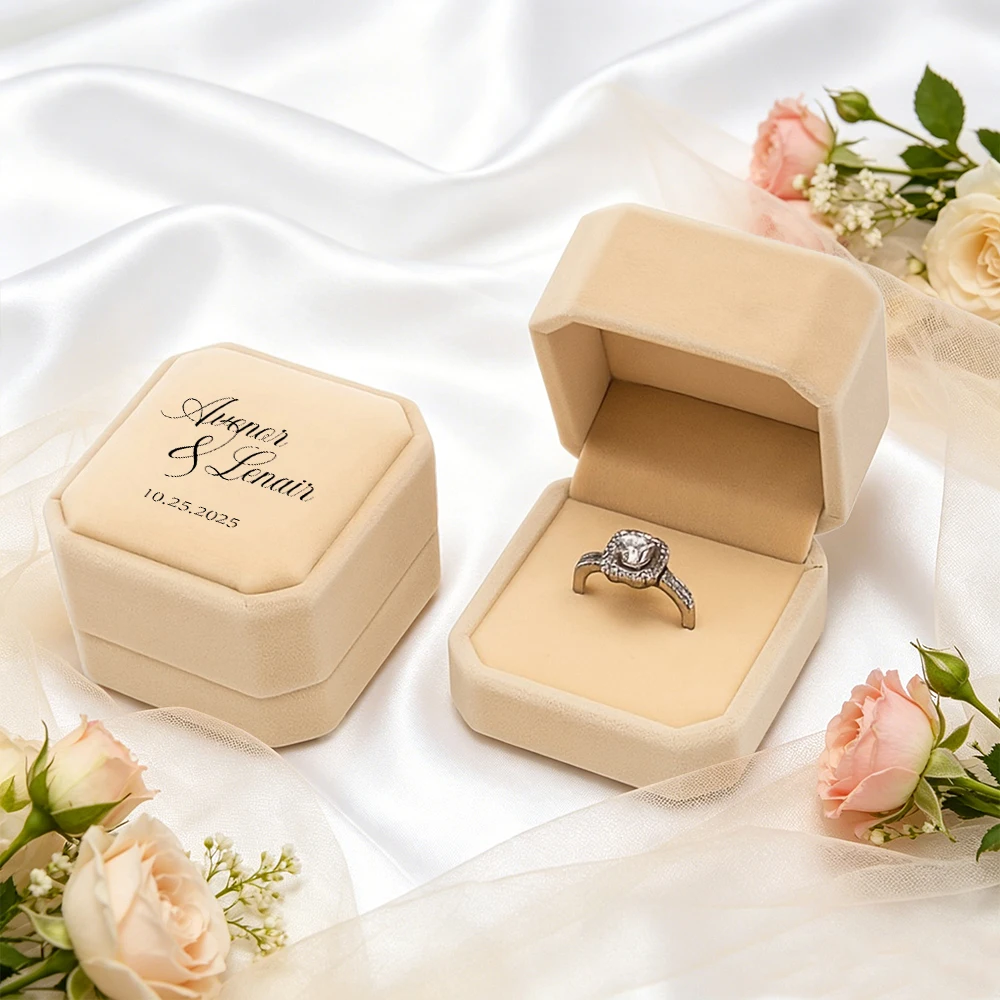 Personalized Octagonal Velvet Ring Box,Custom Name/Date,Storing Ring And Earring,Organizing,Perfect for Wedding Valentine'sDay