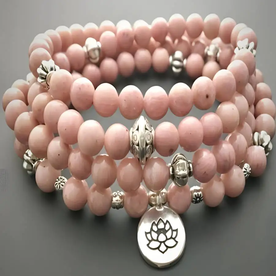 

6mm Rhodonite Bracelet 108 Beads Tree Of Life Pendant Stone Zen tassel Nirvana Chakra Sacred Japa Tibetan Yoga Women Hand