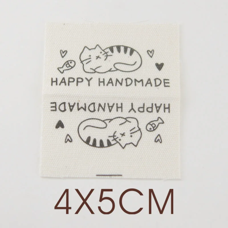 In stock hand folded black fabric label accessories sewing DIY accessories side label kitten English cartoon house