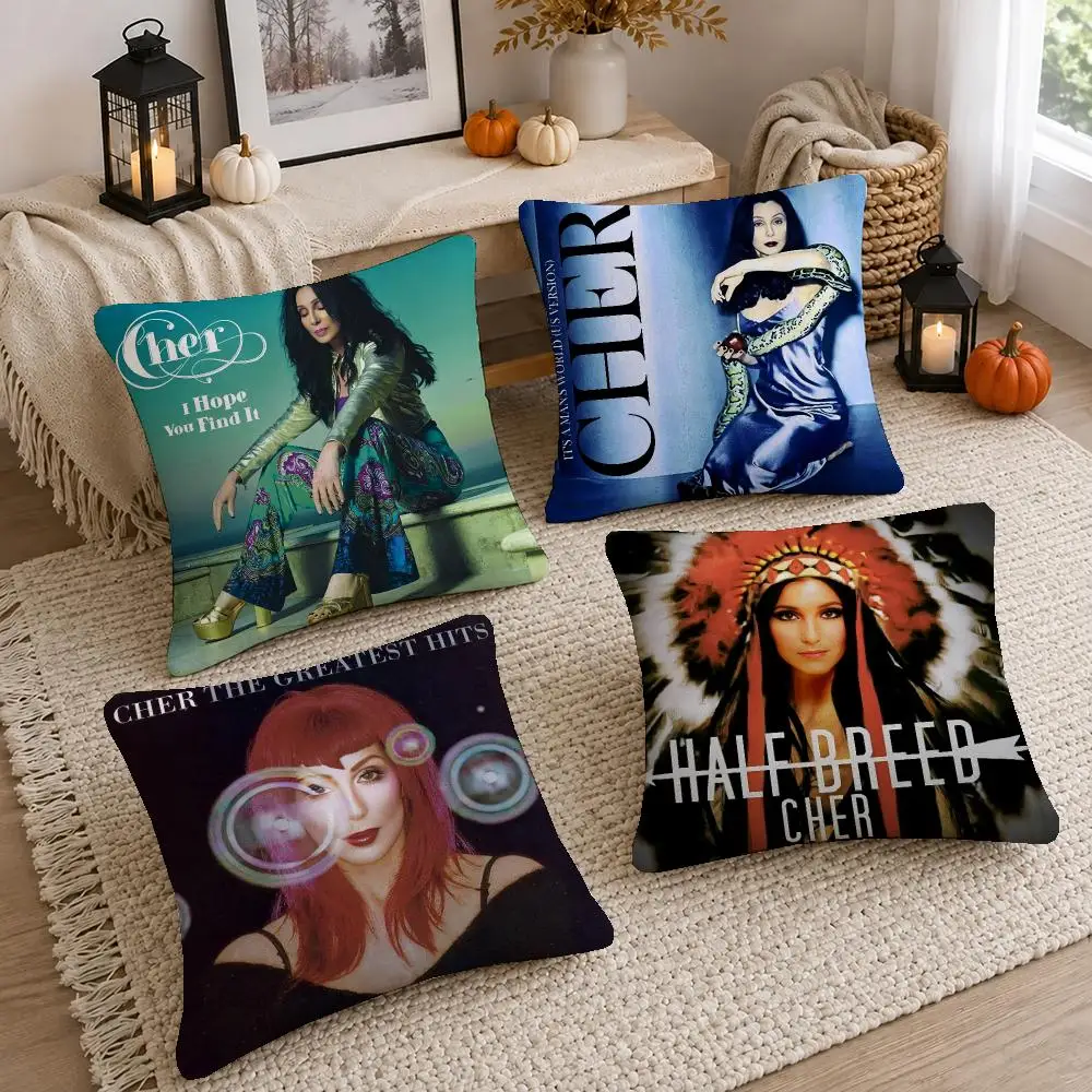 Pop Icon Cher Cushion Cover Washable Short Plush Pillowcase, Wrinkle Resistant Cushion Cover for Bedroom Decor Gift