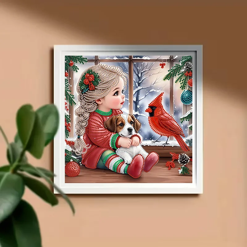 Winter Girl and Dog Diamond Painting DIY Set (Round Diamond/Drip Diamond) - High definition canvas handmade artwork, complete se view 3