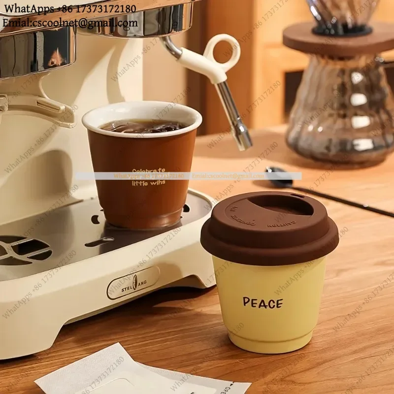 JS02 250ML Ceramic Coffee Mug with Silicone Lid & Direct Drinking Mouth Portable Cute Tea Cup