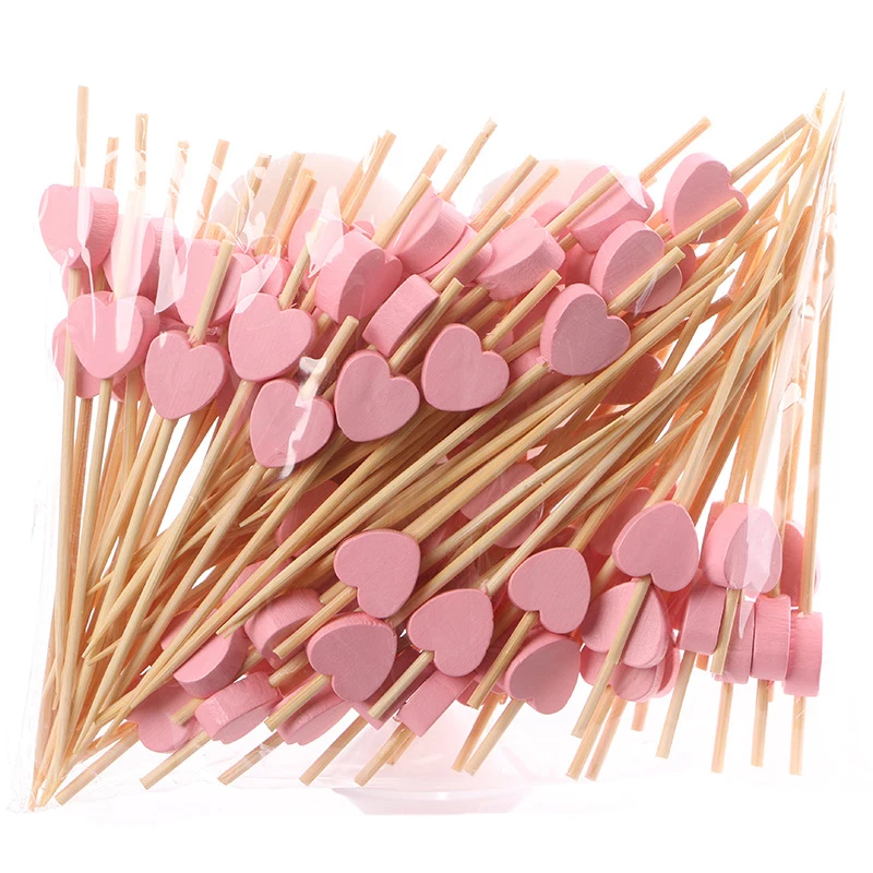 100pcs 12cm Heart Shaped Bamboo Pick Buffet Cupcake Fruit Fork Party Dessert Salad Stick Cocktail Skewer for Wedding Party Decor - view 4