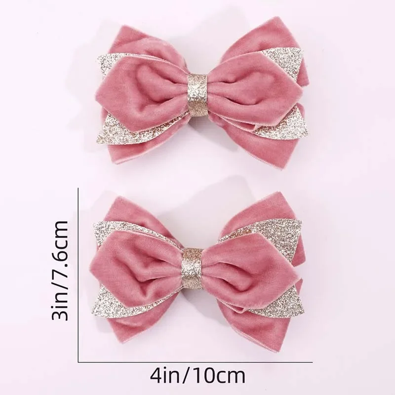 Oaoleer 2Pcs/set Solid Velvet Bow Hair Clip For Children Girls Cute Glitter Bowknote Hairpin Hairgrips Barrette Hair Accessories