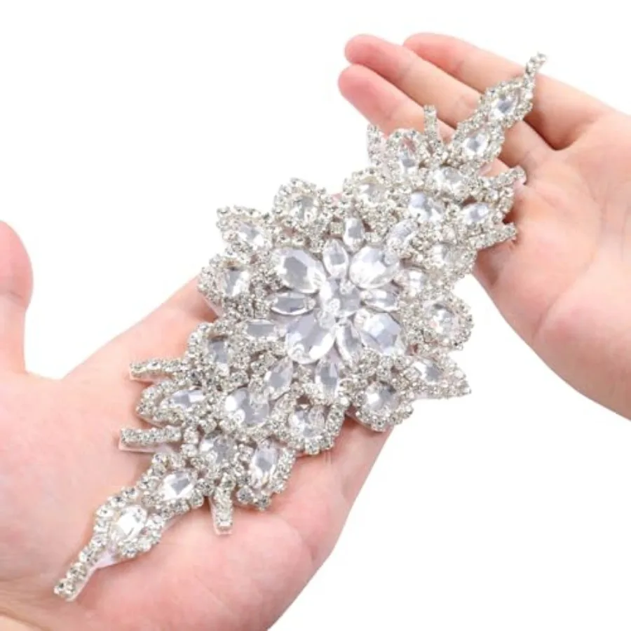 

Elegant Sash/Wedding Applique - Rhinestones Hot Fix or Sew On Belt Sash for Dress