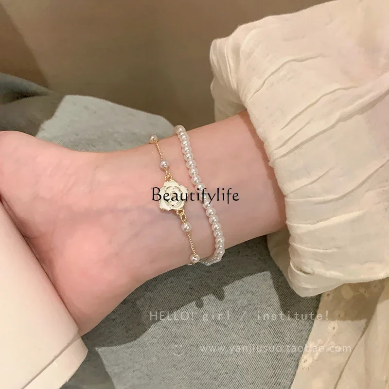 

Camellia Pearl Bracelet New Light Luxury Exquisite Accessories Cold Wind Double Layer Twin Bracelet