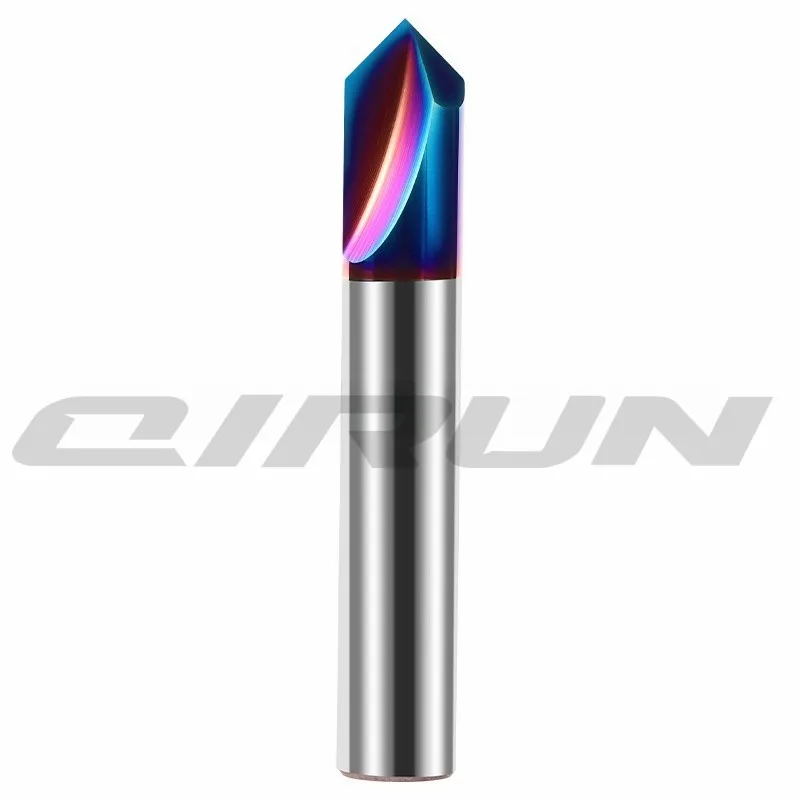 QIRUN HRC65 2-Flute Carbide end mill, chamfering tungsten steel milling cutter, CNC machining chamfering cutter,  1mm-12mm