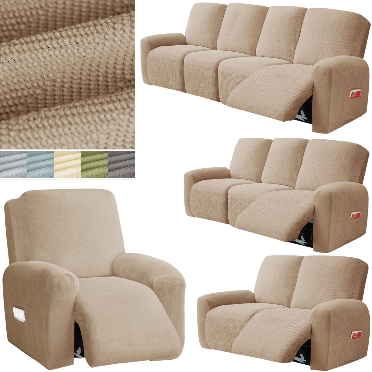 Linen-like Sofa Recliner Cover Slipcovers 1/2/3/4 Seater Non-slip Stretch Couch Lounge Slip Covers Protector Durable Living Room