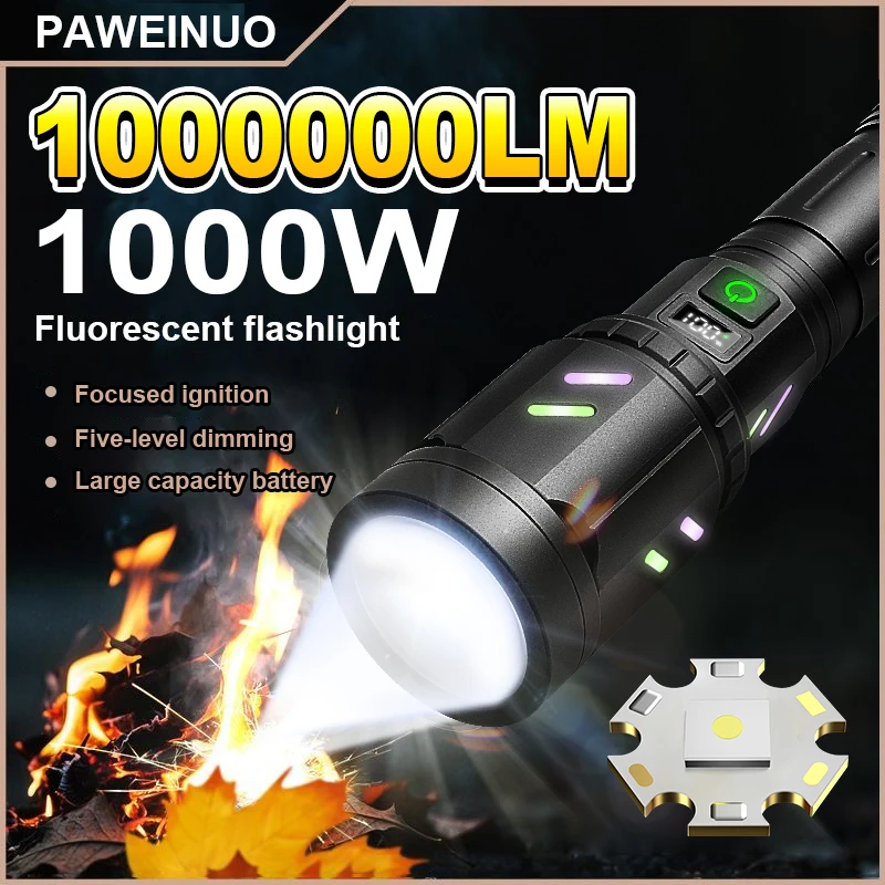 2025 Most Powerful LED Flashlight  Concentrated Ignition Flashlights Power Display Tactical Torch Outdoor Survival