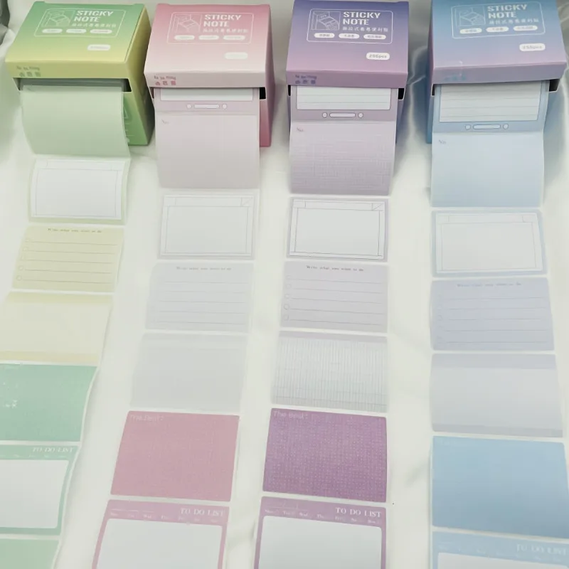 256 قطعة/صندوق ملاحظات لاصقة محاصر، ملاحظات لاصقة قابلة للتمزيق بالكامل، 8 تنسيقات، مثالية لملصقات الاستخدام المكتبي والمنزلي