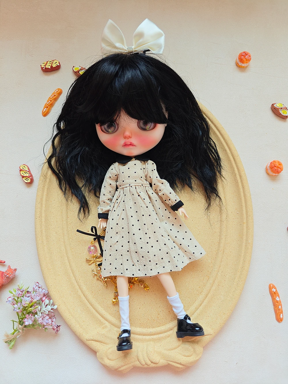 New Handmade ICY DBS Blythe doll Clothes Polka dot long sleeves dress Barbies Cute dress For Ymy Ob24 Ob22 Doll Accessories