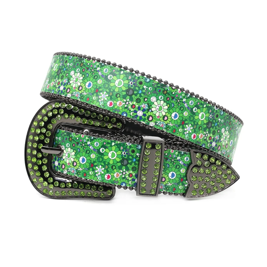 

Punk Y2K Sunflower Rhinestones Belt Diamond Bling Men Western Cowgirl Cowboy Luxury Strap Studded Belts Cinturones Para Mujer