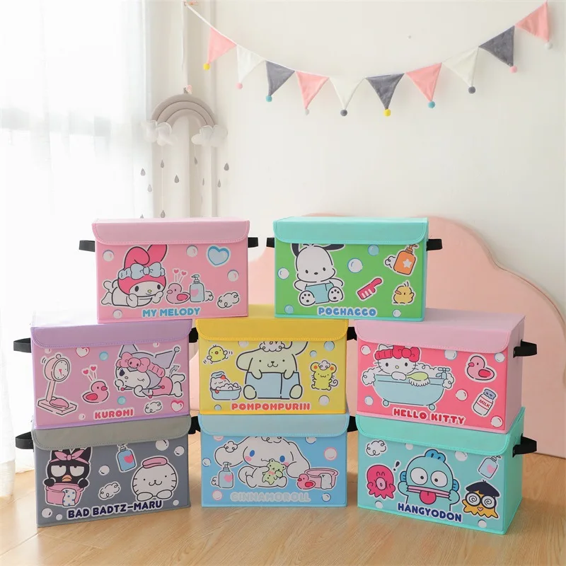 

Kawaii My Melody Pompompurin Folding Storage Box Sanrioed Anime Pochacco Hangyodon Bedroom Dustproof Organizer Box Gift for Kids