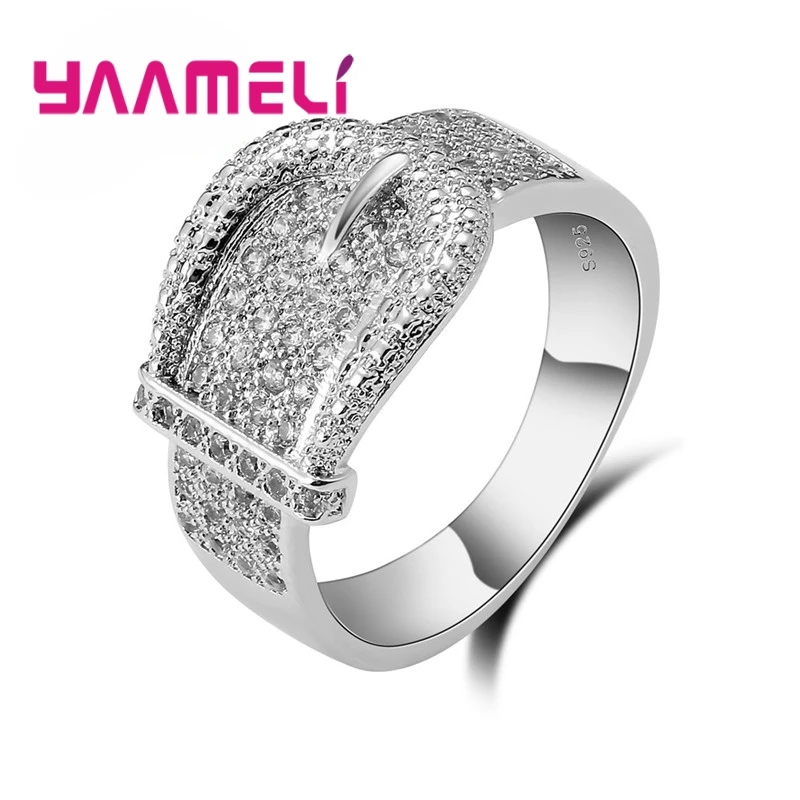 Fashion New 925 Sterling Silver Wedding Band Rings Full Rhinestone Cubic Zircon Inlaid Belt Charms Bague Bijoux for Woman Female