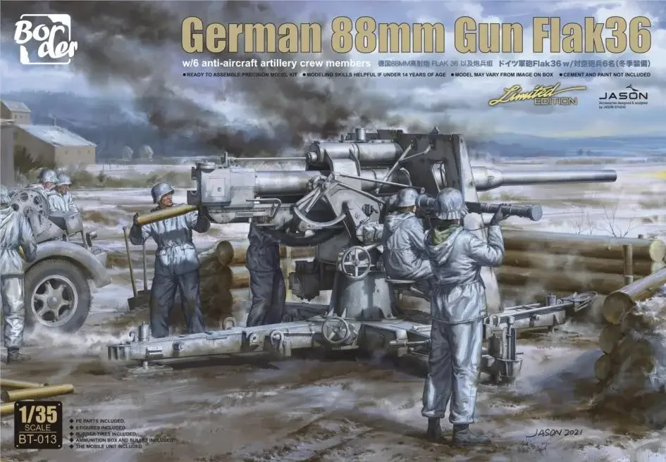 

Border BT-013 1/35 German 88mm Gun Flak37 w/6 Anti-Aircraft Artillery (Iron Box Edition) with Metal Barrel