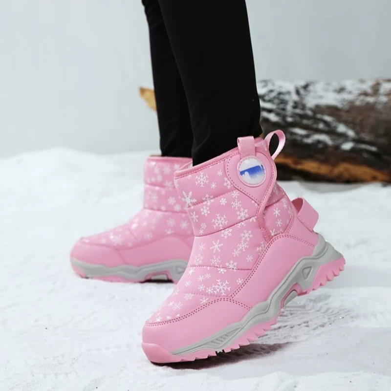 

Утепленные непромокаемые противоскользящие зимние ботинки на флисовой подкладке для девочек, зимняя теплая хлопковая обувь для детей, 2026, новый дизайн ​