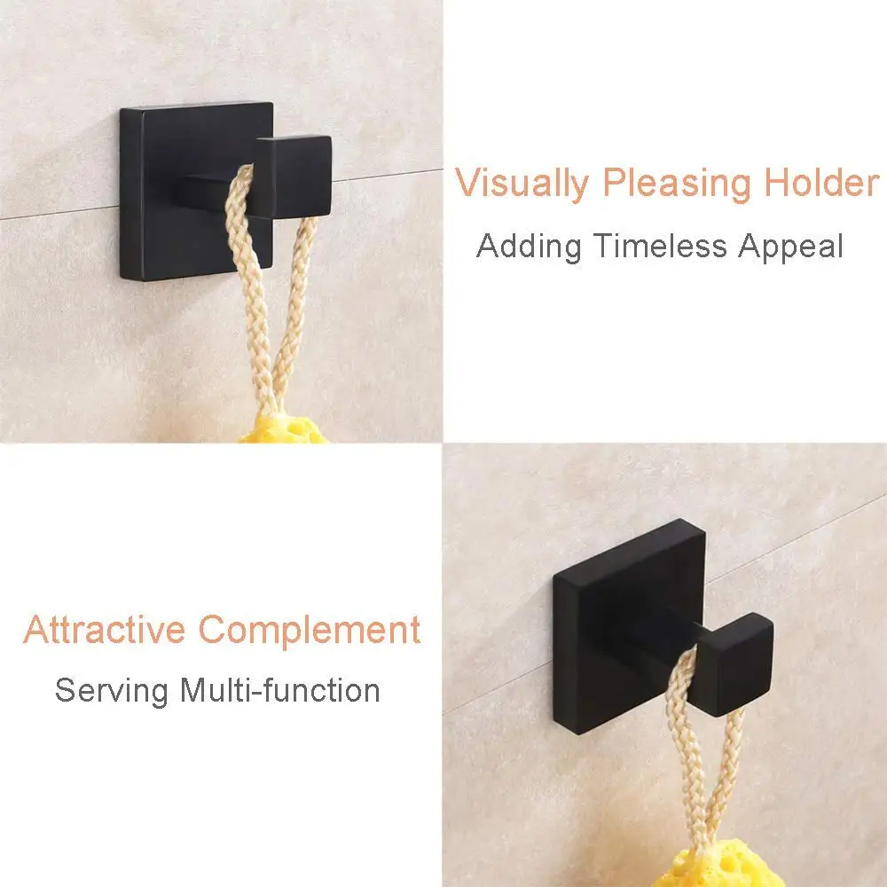 Confezione da 2 ganci per asciugamani neri opachi bagno in acciaio inossidabile vestiti antiruggine appendiabiti appendiabiti da parete quadrato wc cucina