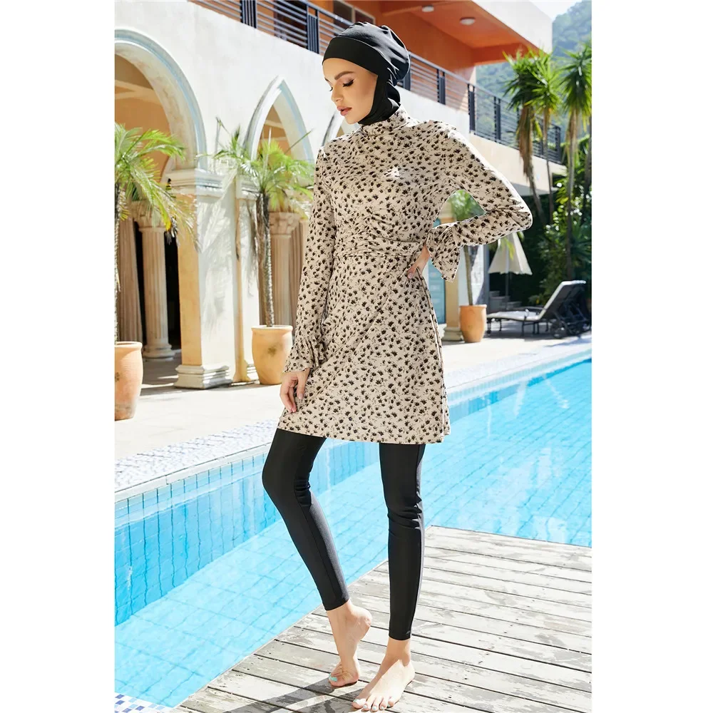 Burkini Femme Musulmane Maillot De Bain Women Muslim Print Swimwear Hijab Swimsuit Tops Pants Set Islamic Bathing Suit Beachwear
