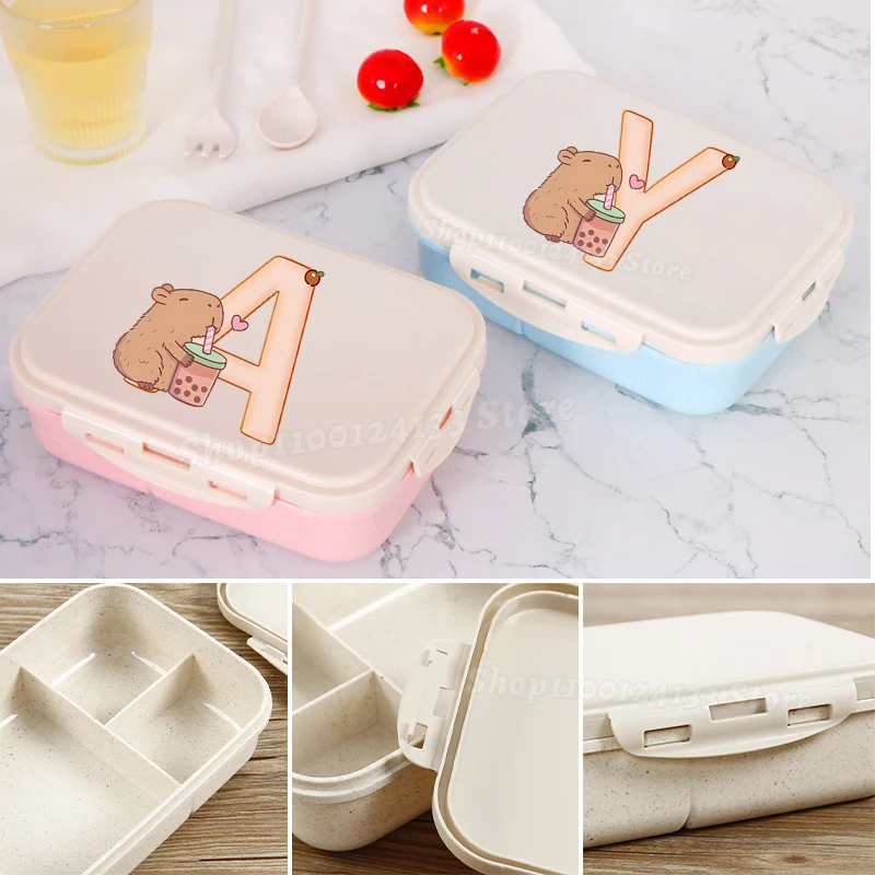 

Capybara Lunch Boxes Kids Cute Letters A-Z Anime Print Man Separate Lunch Box Boy Girl Student School Picnic Portable Bento Case