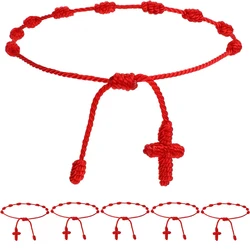 6Pcs Adjustable Red Cord 7 Knot String Bracelets Good Luck Red Knot Chain Braided Bracelet for Lucky Women, Friendship, Lovers