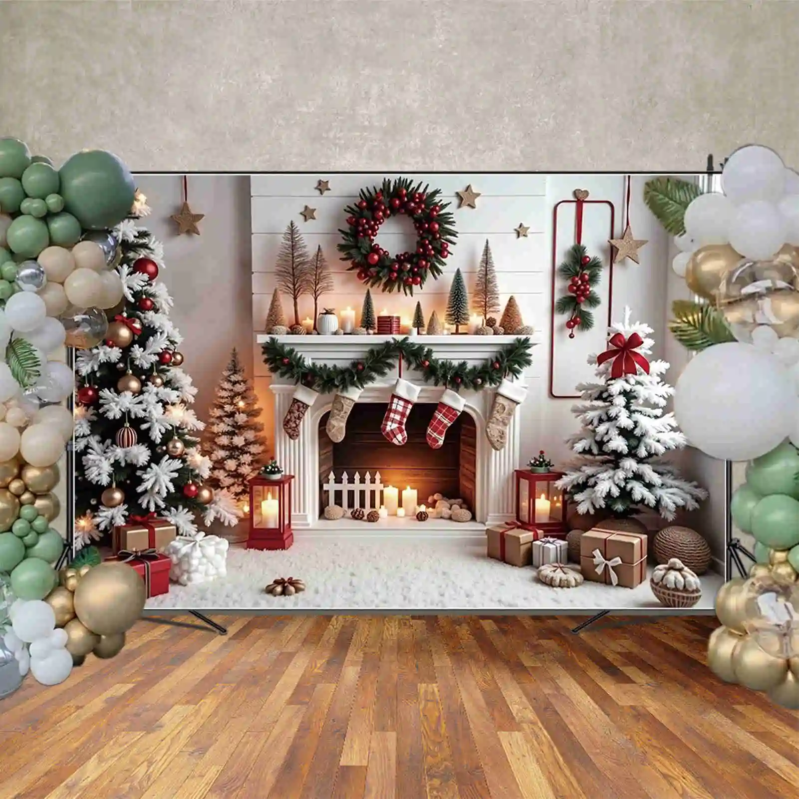 MOON.QG 2024 Christmas Photography Backdrop 2025 New Year Decoration Background Home Party Window Ornament Photo Studio Supplies