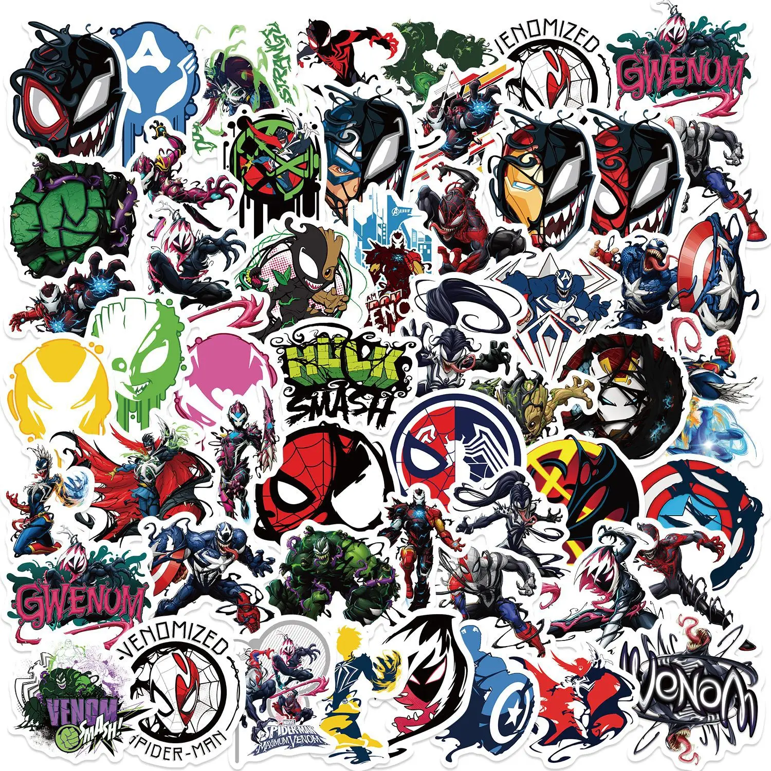 50 Spider-Man Venom Stickers Marvel Superhero Stickers DIY Skateboard Guitar Waterproof Stickers Kids Toys and Gifts