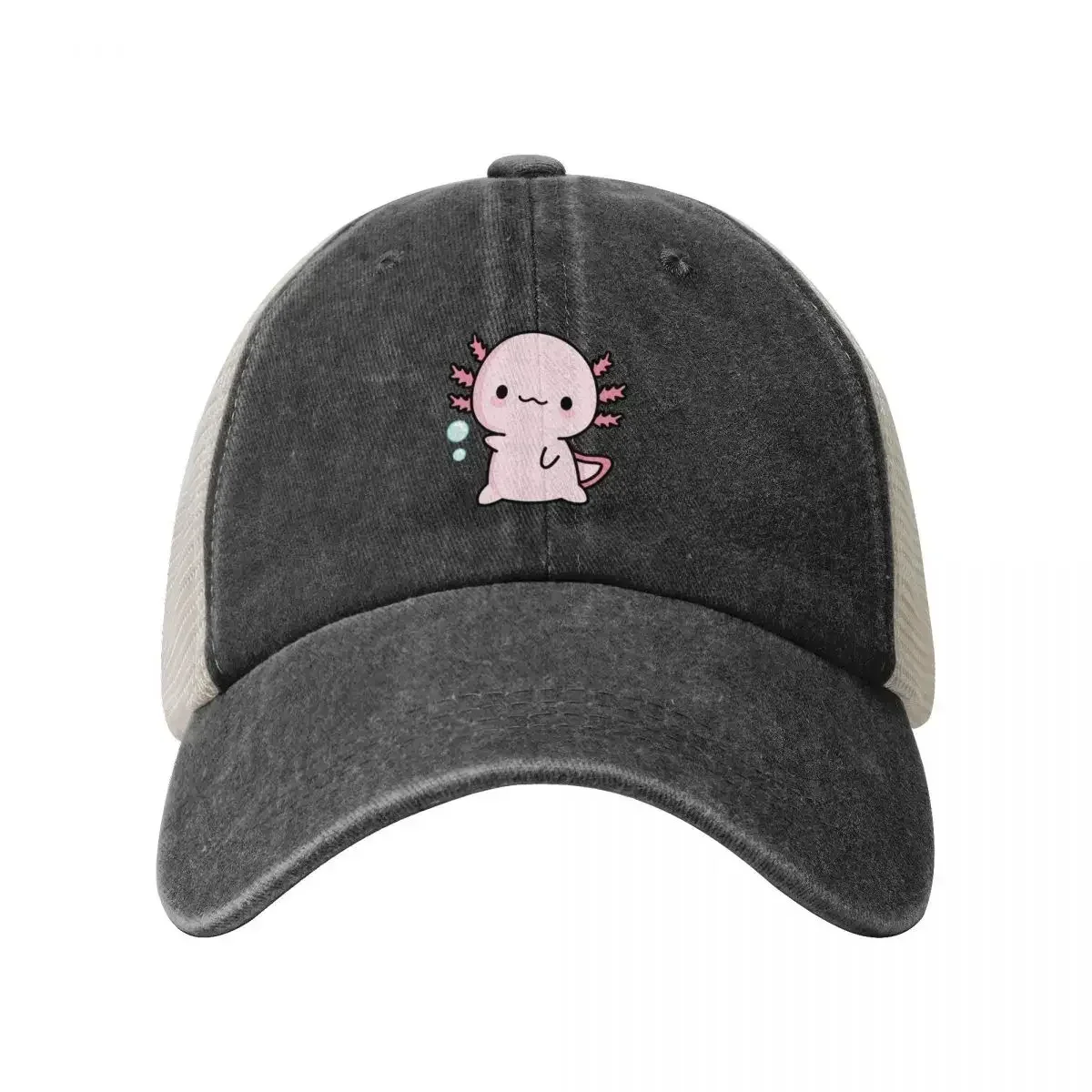 Cute Axolotl Salute Cowboy Mesh Baseball Cap Uv Protection Solar Hat Summer Outdoor Hats for Ladies Men