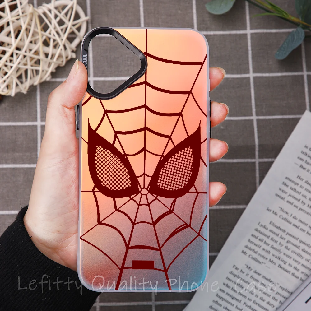 

Spider Man Red Mask Phone Case Laser Metallic For IPhone 16 15 14 13 12 11 Pro Max Matte Aurora Multicolor Gradient Cover