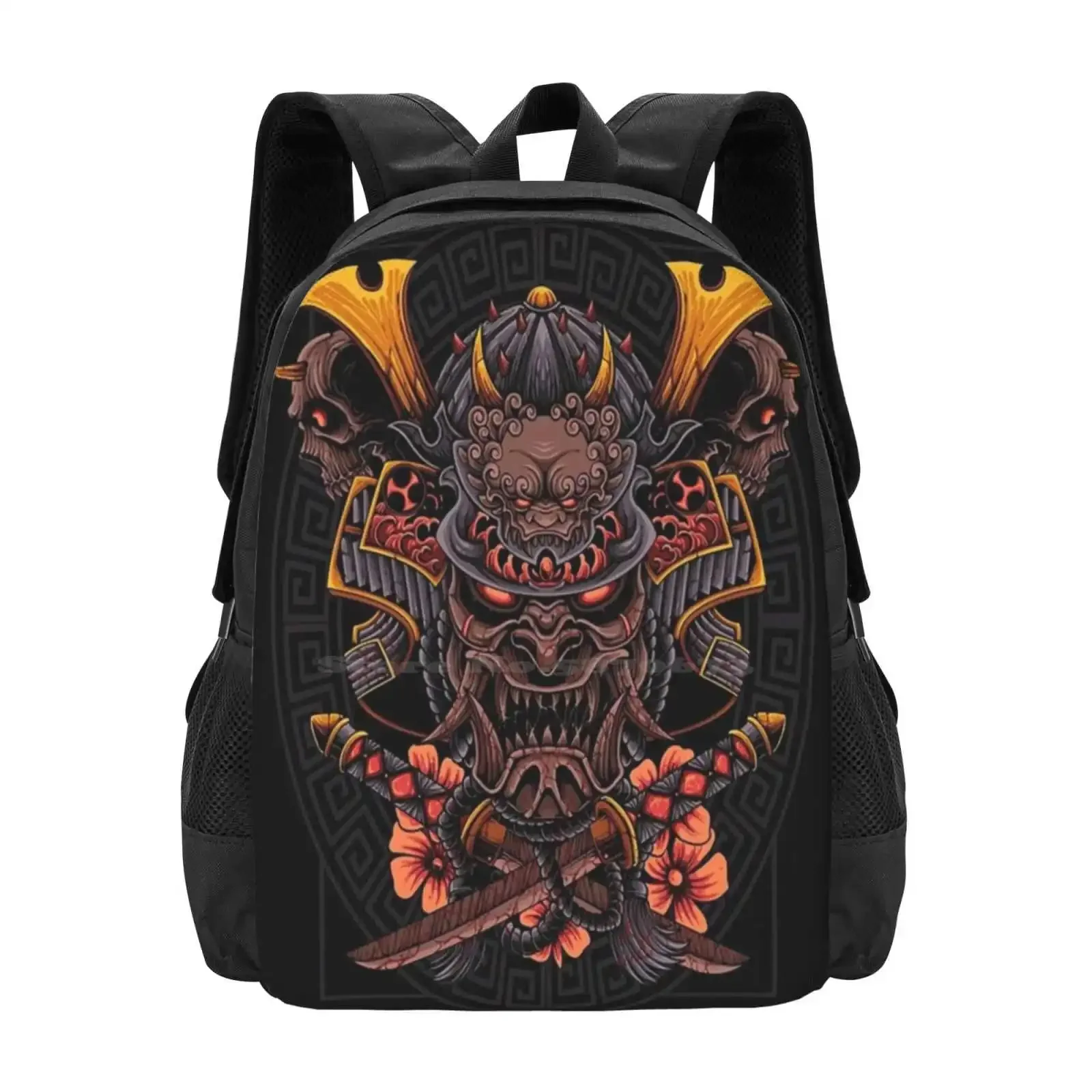 

Japanese Oni Art Fashion Pattern Design Travel Laptop School Backpack Bag Anime Devil Hannya Tattoo Oni Tattoo Teeth Cat Manga