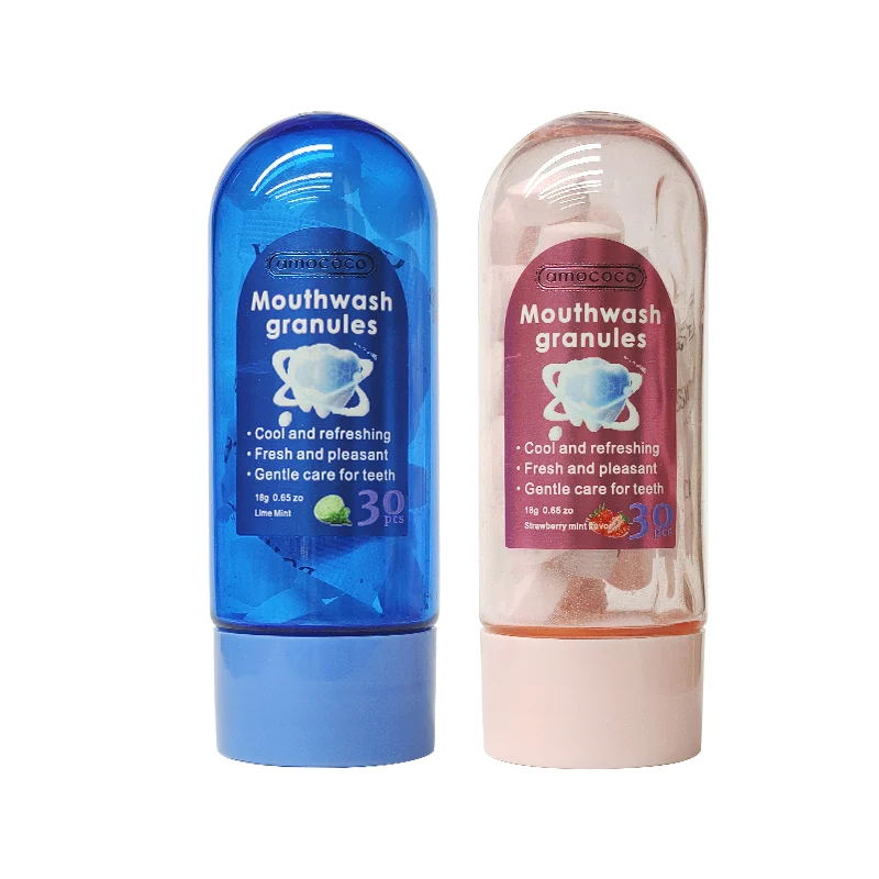 Amococo Mouthwash Granules Set Strawberry Mint  Lime Mint Flavor Oral Care Tablets Fresh Breath Mouth Cleaning Beads Portable Toothpaste Alternative Daily Dental Care