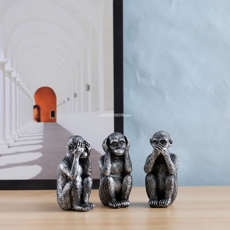 3pcs Retro Resin Three Monkey Tea Pet Ornaments Home Decoration Accessories Monkey Statue Miniature Desk Decoration Room Decor