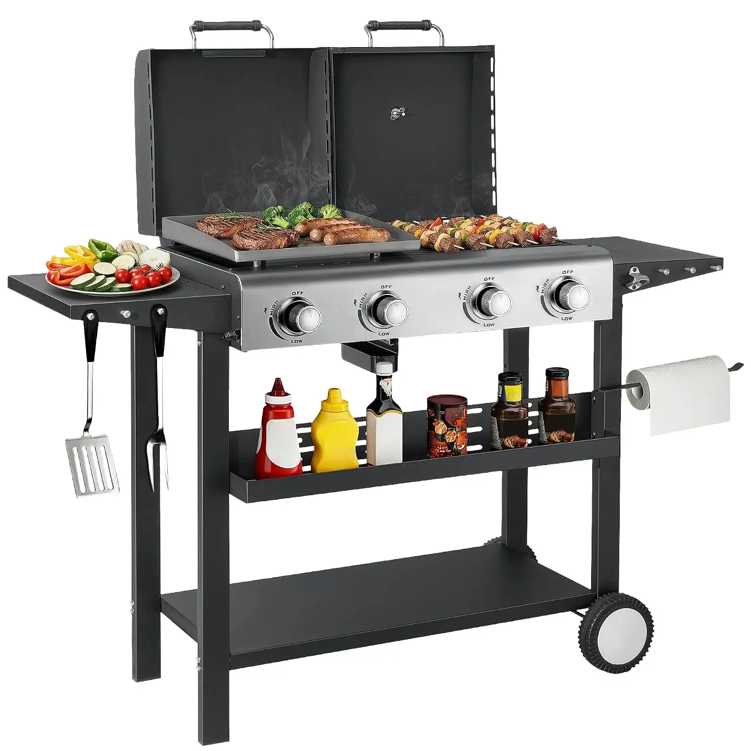 331 Sq. In. Cast Iron Grate & Griddle Pan, Propane Griddle Grill Combo for Outdoor Cooking, Backyard, Patio, Camping