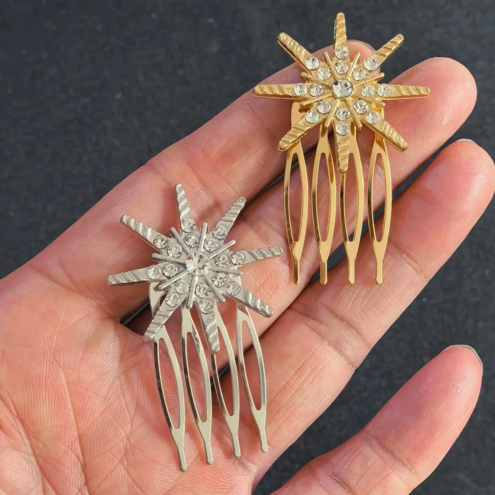 Luxury Starburst Crystal Hairpins for Bridal Wedding Elegant Metal Star Hair Combs for Bridesmaid Women Prom Hair Accessories view 5