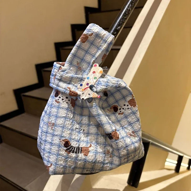 

Large Capacity Dachshund Commuter Tote Checkered Portable Storage Shopper Handbag Women Contrast Color Dachshund Small Handbag