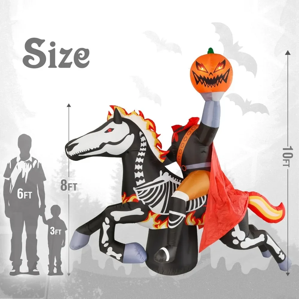 9 Ft Halloween Inflatable Headless Horseman Outdoor Decorations, Day of The Dead Blow Up Yard Decor with Built-in LED Light