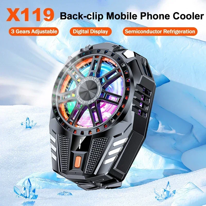 X119 Digital Display Mobile Phone Cooler Back Clip 3 Gears Adjustable Semiconductor Cooling Fan Radiator for IOS Android PUBG