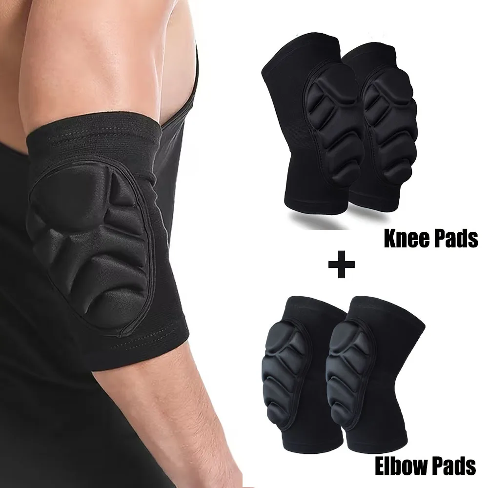 2 Stück professionelle Knie-Ellenbogenschützer für Männer und Frauen, Knie-Ellenbogenbandage mit dickem, stoßdämpfendem Schwamm, Kniestütze und Ellenbogenstütze
