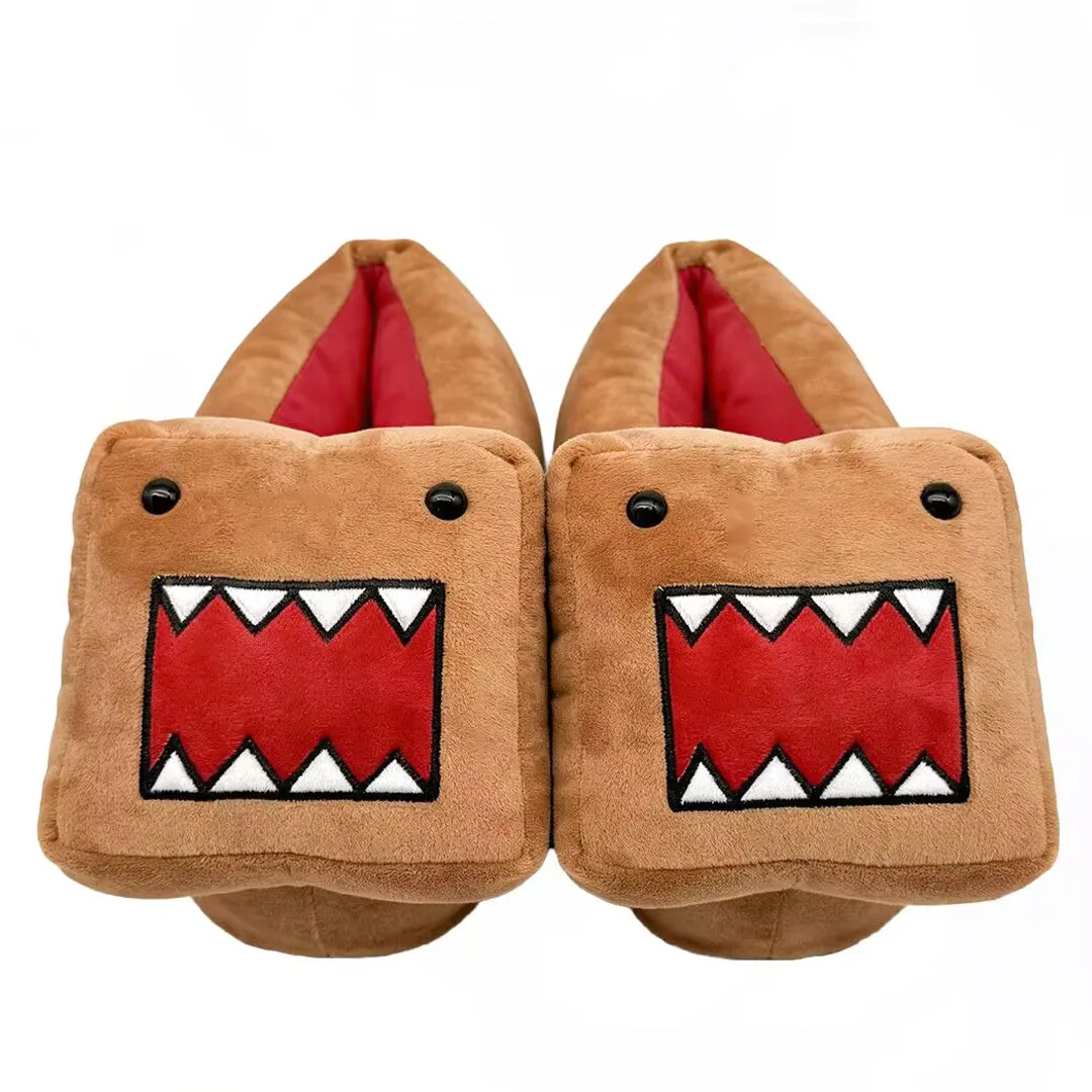 

Domo Kun Face Shaped Soft Plush Slippers Cute Room Home Shoes Women Man Bedroom Indoor Winter Anime Brown Slippers